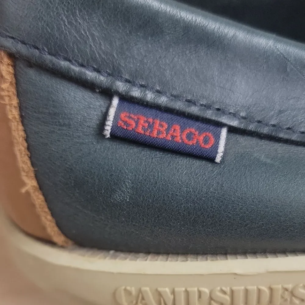 Sebago Preppy Coastal Old Money Navy Boat Shoes with Cream Laces